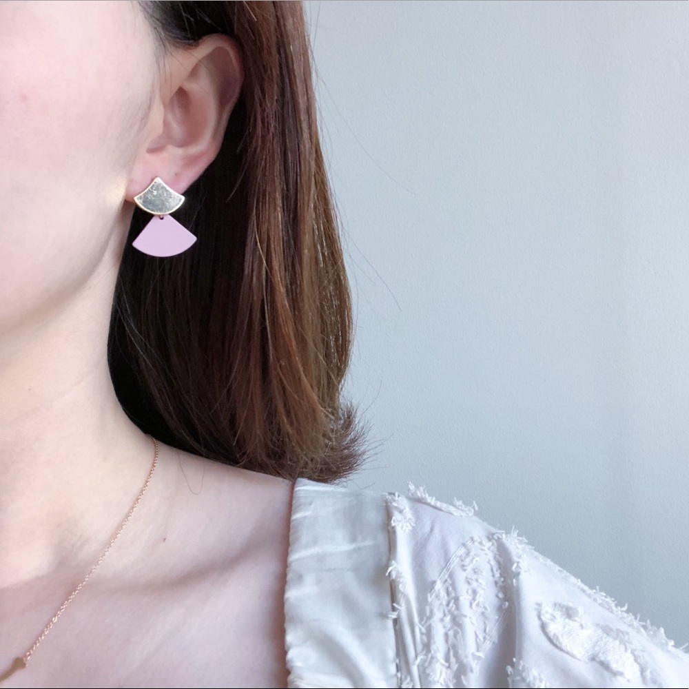 Triangle Tiered Drop Earrings Pink in Gold - Picture 4 of 4